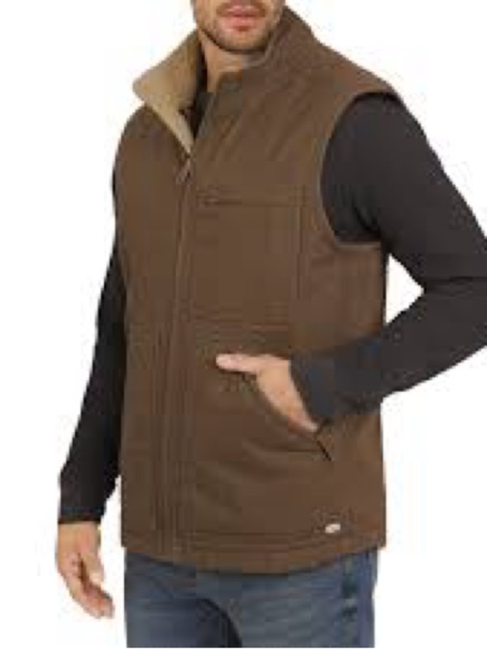 Lee Men's Brown Quilted Work Vest with Sherpa Collar